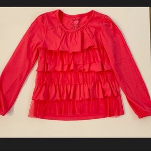 Girls long sleeve ruffle hot pink shirt